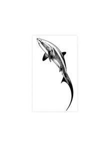 1 Pc Men's Black Dotwork Thresher Shark Temporary Tattoo Stickers, Vertical Stippled Realistic Ocean Shark Waterproof Large Body Stickers For Arm Rib Back Shoulder Decor - Black - View 3