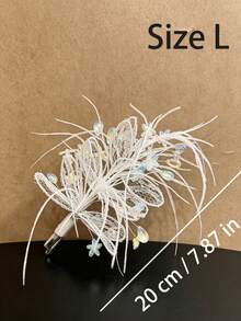 1PC Women Hair Clip, Exquisite Sequins Beaded Hollow Feather Barrette, Bridal Hair Accessory For Wedding, Vacation Party & Photoshoot Styling - Multicolor - View 10