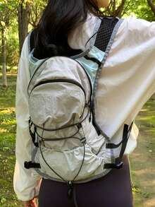 1pc Women's Colorblock Embroidered Soft Surface Large Capacity Travel Backpack, Hiking Bag With Zipper Closure, Reflective Fabric, Fashion Functional Backpack For Shopping And Travel - Multicolor - View 9