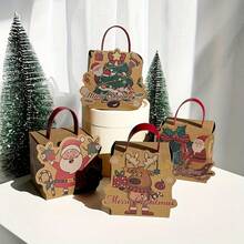 1/4/12/24pcs Christmas Gift Boxes, Gift Boxes With Handles And Santa Claus And Reindeer Patterns, Christmas Party Decoration Supplies, Sturdy Cardboard Party Favor Packaging, Reusable And, Easy To Assemble - View 6