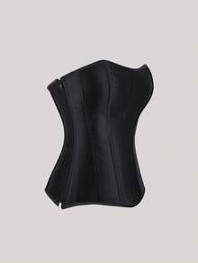 Hourtrue 1pc Satin Strapless Bustier Top, Women's Renaissance Style Corset Bodice, Side Zipper & Back Tie Design, Suitable For Summer \Fall - Black - View 4