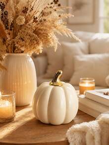 Fall Pumpkin Decor, 1 Pc Resin Thanksgiving Fake Pumpkin Figurines, White And Gold Pumpkins For Decorating, Fall Decorations For Home, Farmhouse, Harvest Table Centerpiece - Pumpkin Decoration - View 6
