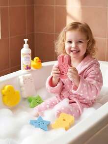4pcs/1pc Baby Bath Sponge - Cute Exfoliating Bath Brush | Bathroom Baby Bath Essentials - Toddler Must-Haves | Cartoon Shaped Wood Pulp - Multicolor - View 2