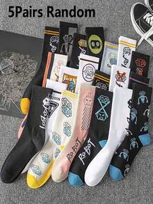 1/5 Pairs Men Robot Cartoon Print Crew Socks, Multi Color Novelty Graphic Casual Streetwear Socks - Multicolor - View 11