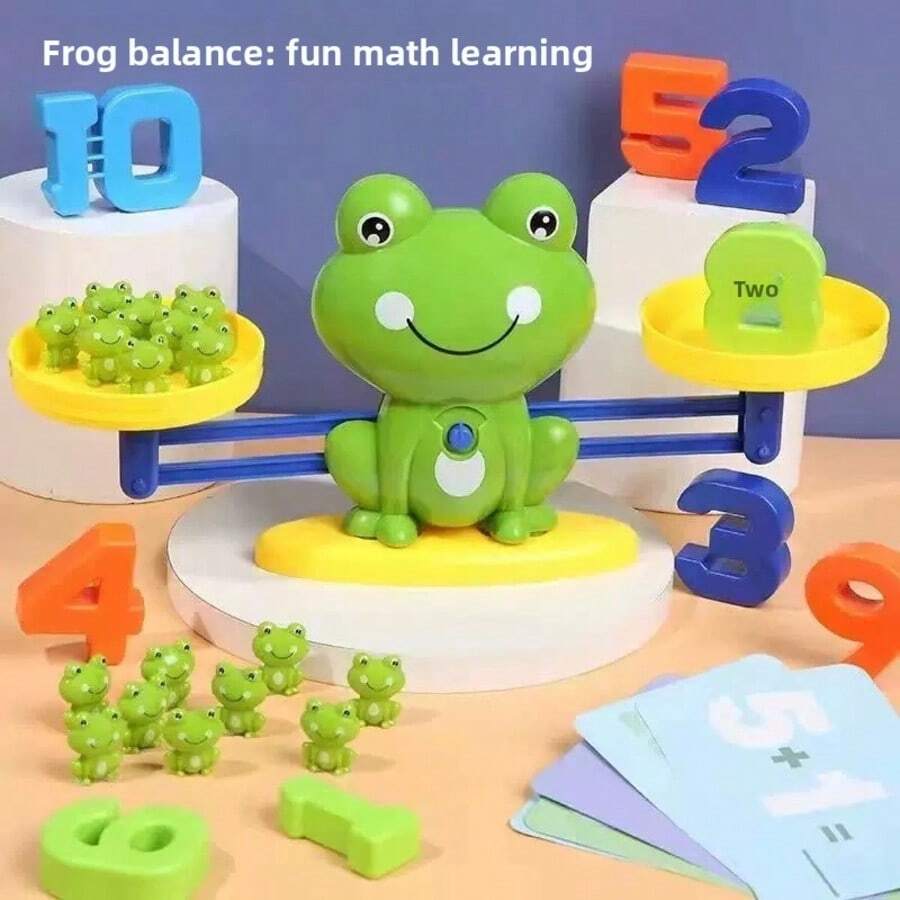 Frog Balance Scale Math Educational Toy, Toddler Number Recognition Addition & Subtraction Arithmetic Learning Tool, 3-Level Difficulty Challenge Cards, Hand-Eye Coordination & Balance Perception Training, Children's Desktop Game