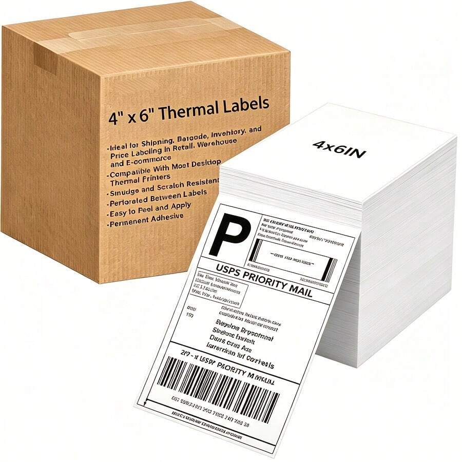 1 Stack Of 4-Inch X 6-Inch Direct Thermal Printer Labels, 500 Labels Per Stack. Folded For Thermal Printer Paper, Commercial-Grade Thermal Printer Stickers, Perforated Thermal Printer Labels.