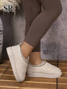 1 Pair Full Coverage Thick Lining Children's Low-Top Snow Boots, Girls' Style, Vintage Versatile, Autumn/Winter Daily And Outdoor Wear - Beige - View 6