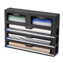Foil And Cling Film Dispenser And Cutter, Bamboo Kitchen Wrap Organiser - Black - View 2