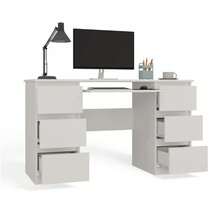 1 Piece Minimalist Double Chest Drawer Writing Desk, 130cm Wide Matte White Tabletop With Pull-Out Keyboard Tray, 3 Drawers On Both Sides Large Storage Space, For Bedroom Study Office, Computer Table, Makeup Vanity, Student Workbench - meja - View 5