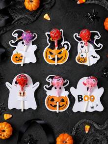 48pcs Halloween Lollipop Cards, Cute Ghost Pumpkin Witch Lollipop Tags, BOO Slogan, Non-Scary Cartoon Design, Trick Or Treat, Halloween Party Favors, DIY Crafts, 2026 Halloween Decor, Ghost Party Decorations, Classroom Craft Activities - Halloween Ghosts - View 11