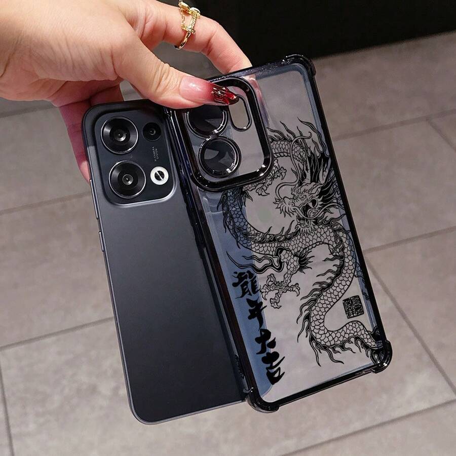 [Mexico - shipped within 24 hours]Apple 17 16 15 promax  22 23 24 25 26 Ultra GalaxyEstuche Creativo y Lujoso de Dragón Chino para OPPO Reno 14, 14F, 13F, 12F, 11F, 13, 12, 11, F Pro, 4G, 5G con Marco Electroplateado - Cubierta Trasera Transparente Anticaídas - 1 unidad - Ver 1