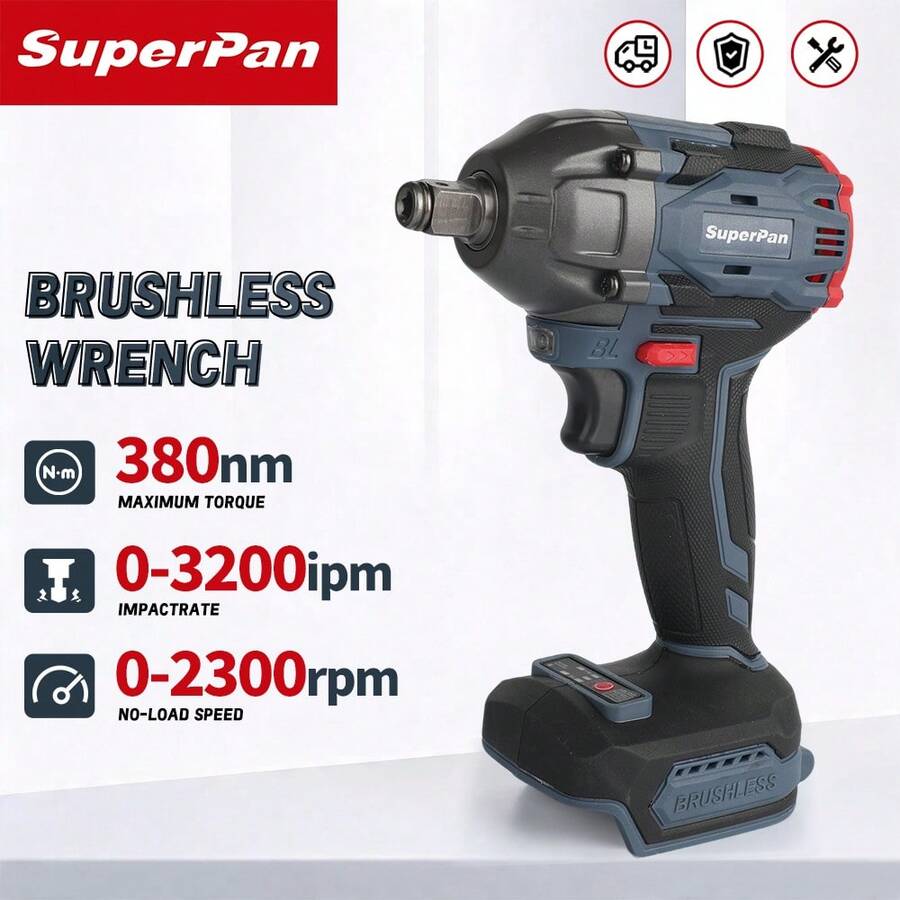 SuperPan Brushless Impact Wrench, 1/2 Inch Drive Cordless Power Tool, Bare Tool (Battery Not Included) - Blue - View 1