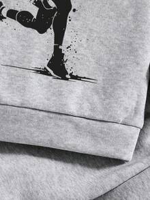 Boys' Basketball Graphic Print Warm Crew Neck Sweatshirt And Sweatpants - Grey - View 3