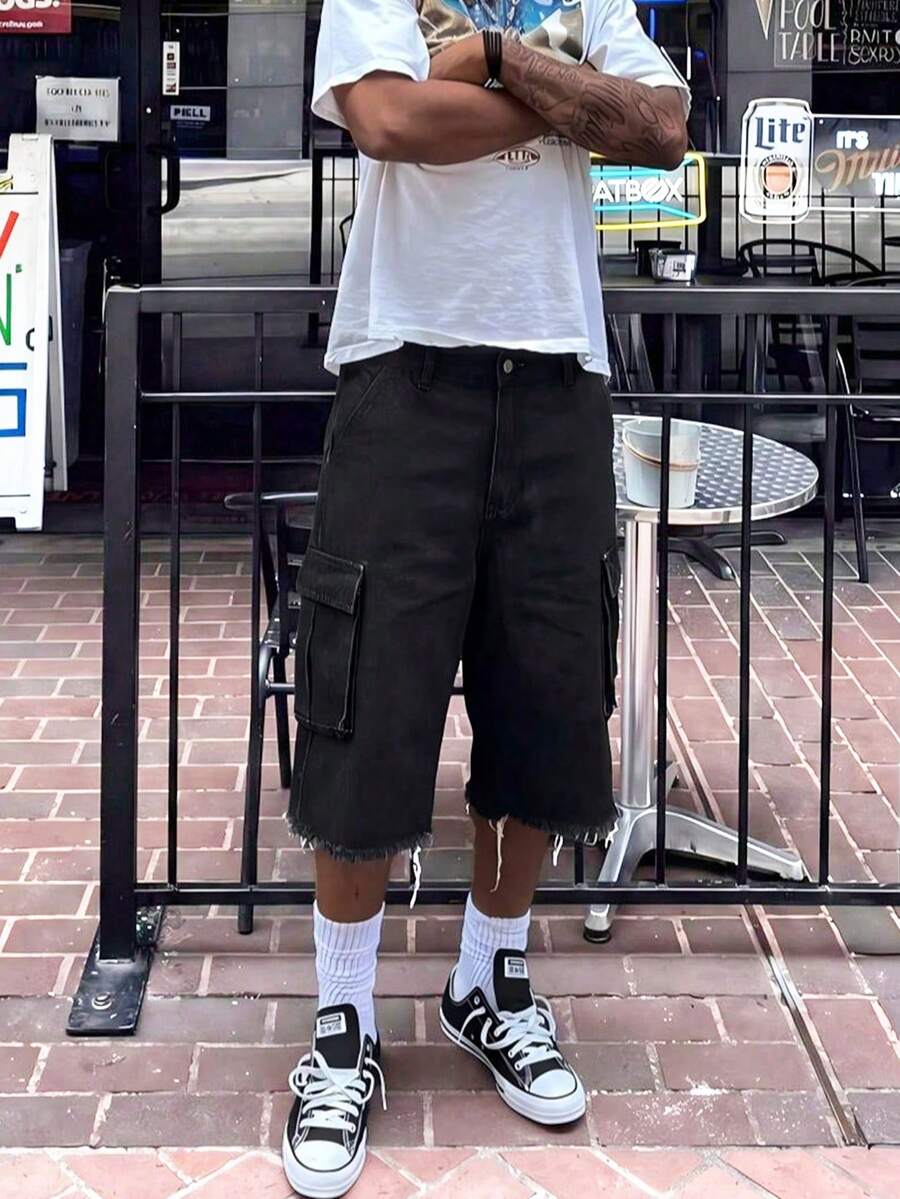 Y2K 夏季直筒修身迷彩牛仔百慕大短褲，時尚休閒個性街頭風，青春運動學院風，適合日常通勤、居家休閒、戶外活動、朋友聚會，復古造型