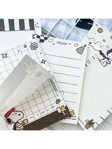 SNOOPY PEANUTS Cartoon A7 Sticky Note Set, 6 Random Cute Character Designs, Thick Paper No Bleed-Through, Self-Adhesive For Daily Memos, Planner Layout, Message Notes And More, Minimalist Korean Style, Suitable As Planner Supplies, Office Notes, Student Stationery, Personal Use - Multicolor - View 7