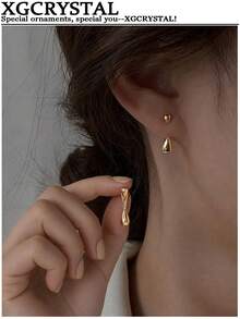 2/4pcs Women Minimalist Elegant Gold Teardrop Front Back Earrings For Daily Commute Office Date Dinner Party Jewelry Gift - Gold - View 13