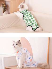 1pc Pet Spay/Neuter Recovery Suit For Mother Cats And Dogs, Postpartum/Post-Surgery Anti-Licking Anti-Scratching Adjustable Hook And Loop Belly Protector, Thin Weaning Suit For Male Cats - Blue and White - View 9