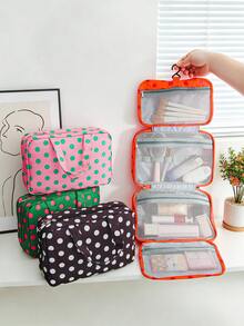 1 pieza Bolsa de aseo de viaje con separación seca-húmeda de cuatro pliegues, bolsa de maquillaje portátil con lunares, organizador de maquillaje de gran capacidad, bolsa de cosméticos, bolsa de cuidado de la piel, estuche de maquillaje, bolsa de cosméticos, regalo para dama de honor, regalo para mamá, regalo de viaje, esencial de viaje, esencial de crucero - Multicolor - Ver 6