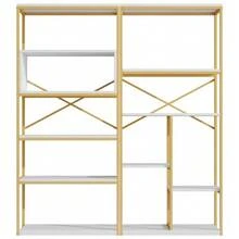 160 X 29.5 X 180 Cm Shelf In A Modern Minimalist Style, Steel Tube + MDF, Stable Rectangular Structure, Gold And White Color Scheme, Easy To Assemble And Clean, Gold + White - 金色 - 查看 6