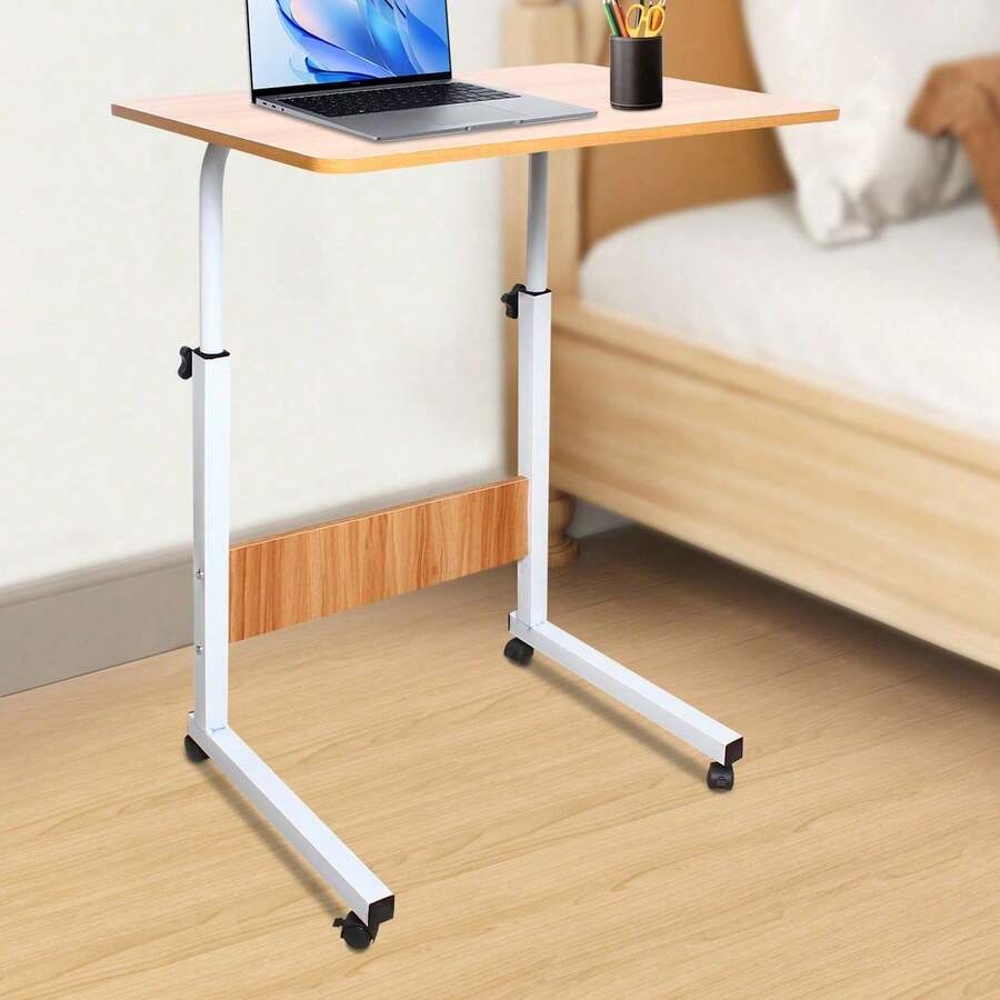 Futchoy Set of Freistehend MDF+Eisen Verstellbarer Laptop-Schreibtisch, Mobiler Computer-Ständer Mit Rädern, Freistehender Computer-Schreibtisch Oder Mit Über Sofa, Bett, Auf Dem Boden Oder Anderswo Während Der Verwendung Von Notebook, Lesen, Schreiben, Essen Oder Zeichnen Fur Verwendung als Schreibtisch, Schreibtisch, Studiertisch, Werkbank, Esstisch - A - Übersicht 1