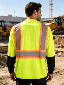 5-PACK Men's High Visibility Reflective Long Sleeve Work Shirt Class 2 Color Block-Inspired Construction Top With Chest Pocket - Yellow - View 4