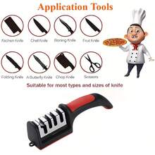 Afilador de cuchillos de cocina de 4 etapas, piedra de afilar manual multifunción de 3 usos en color negro para el hogar - A - Ver 4
