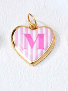 1pc Colorful Striped Heart Initial Pendant, Gold Plated Enamel A-Z Letter Charm, DIY Jewelry Making, Customized Bracelet Necklace Earrings - Multicolor - View 6