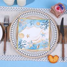 20/40/60pcs Watercolor Ocean Style Gold Rim Cocktail Napkins, Starfish And Shell Print 2-Ply Thickened Beach Tabletop Decorative Napkins, Suitable For Island Party, Pool Party, Beach Wedding, Mediterranean Style Party, Picnic, Baby Shower And Birthday Party - Multicolor - View 7