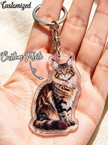 Customized Couple Photo & Text Keychain, Personalized Acrylic Photo Keychain, Non-Precious Metal Plating, Unique Custom Design, Ideal Anniversary Gift - Multicolor - View 2