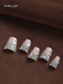 Uñas postizas, 10 piezas, hechas a mano, simples y de moda, uñas de varios colores hechas a mano para pegar - Rosa Pálido - Ver 3