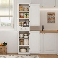 Kitchen Cabinet, 170 * 40 * 30 Cm, With 2 Doors And 1 Drawer, As Well As Adjustable Shelves For Flexible Storage. Suitable For The Kitchen, Dining Room Or Living Room. - White - View 11