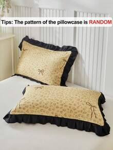 2/3 Piece French Bow Duvet Cover Set (1 Duvet Cover + 1/2 Pillowcases), Leopard Print, Black Ruffle Trim, Soft And Comfortable, Country Style Bedding, Suitable For All Seasons, Perfect As Holiday Or Birthday Gift, No Filling Included - Camel - View 8