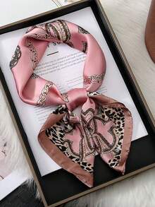 1pc 70*70cm Silk Scarf Women's Fashion Headscarf - Pink Leopard Print - View 7