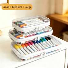 3pcs Set Transparent Hard Shell Zipper Storage Boxes, Transparent Zipper Storage Bags, Double Layer Hard Plastic Zipper Bags, PET Material Travel Cosmetic Storage Bags, Portable Toy Organizer Storage Boxes - White - View 2