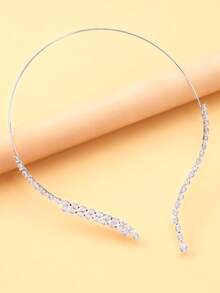STONEFANS 1pc Multi-Layer Open Zirconia Choker Necklace, European And American Luxury Shiny Evening Party Jewelry - Silver - View 4
