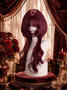 alicegarden 28-Inch Long Synthetic Wig Featuring A Natural Wavy Style In A Stunning Burgundy. Designed With Bangs , This False Hairpiece Is Perfect For Ms Halloween Cosplay Daily Use, Offering A Natural And Natural Durable Wig Gift For Ladies. - Burgundy - View 1