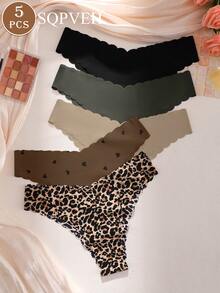SQPVEH 5pcs/Pack Women's Seamless Wavy Edge Triangle Panties, Comfortable Sexy Skin-Friendly Fabric - Multicolor - View 4
