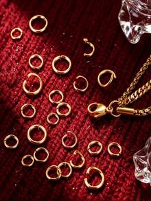 100pcs 304 Stainless Steel 18K Plated Open Jump Rings, For Jewelry Making DIY Accessories Connectors - Golden Yellow (#008) - View 1