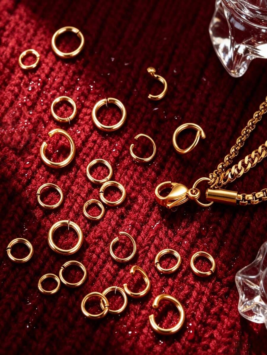 100pcs 304 Stainless Steel 18K Plated Open Jump Rings, For Jewelry Making DIY Accessories Connectors - Golden Yellow (#008) - View 1
