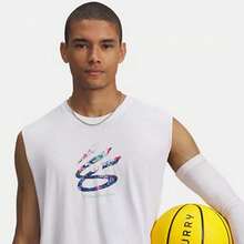 Under Armour UA Curry Series | Breathable, Quick-Drying, Loose-Fitting, Wide-Slit Men's Colorful Print Basketball Training Sleeveless Sports Vest - White - View 3