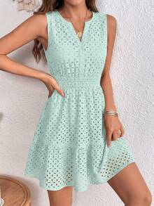 PRETTYGARDEN Women's Summer Dress Sleeveless V Neck Eyelet Cutout Swinging A-Line Flowy City Walks Wedding Guest Graduation Beach Vacation Sun Dress - 淺綠色 - 查看 4