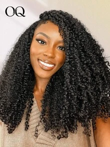 OQ 180% Density 16-30 Inch Natural Color Curly Human Hair Wig, 7x5 HD Seamless Frontal Wig, Pre-Cut Pre-Trimmed, Unprocessed Pure Virgin Hair, Fashionable Natural Holiday Style, Suitable For Business And Home - SNatural - View 3