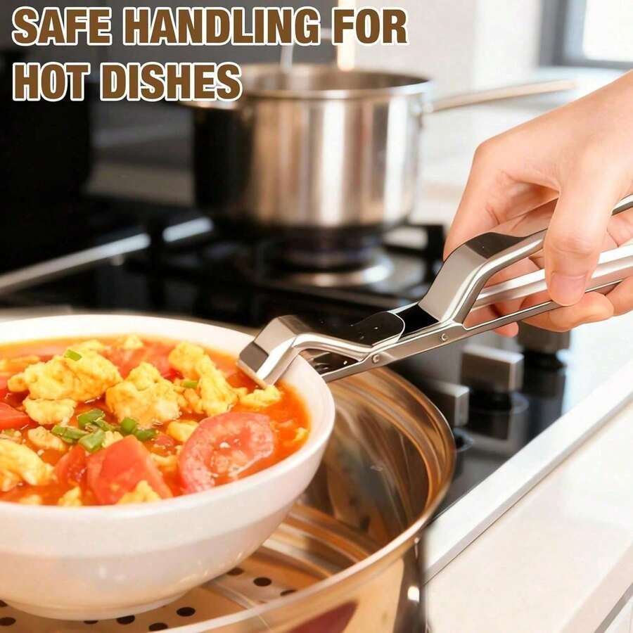 2PCS Stainless Steel Hot Plate Gripper Clips, Upgrade Hot Plate Gripper Tongs, Multi-Purpose Anti-Scald Bowl Holder Clip, Kitchen Utensil For Bowls Pans Dishes - Default - View 1