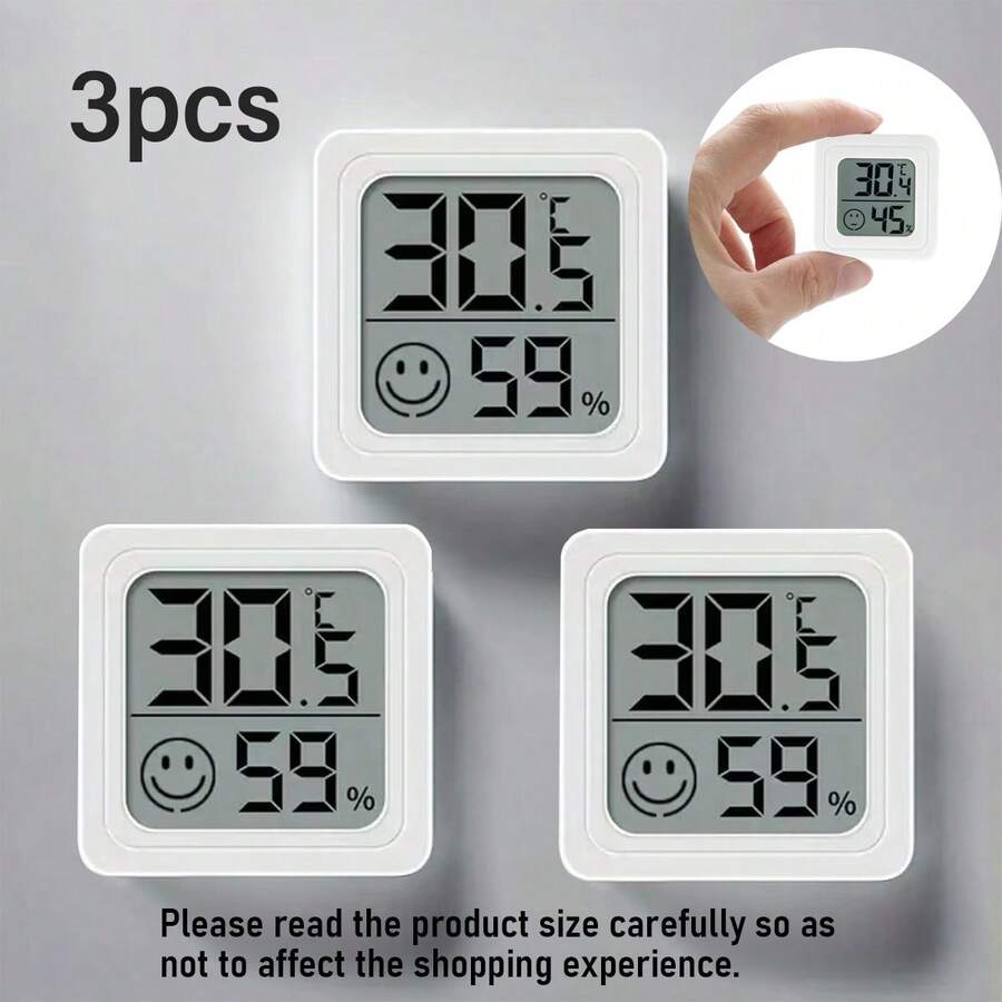 1pc/3pcs Mini Home Dehumidifier Thermometer, Micro Digital Indoor Temperature Humidity Monitor With LCD Display, Button Battery Powered, Compact & Stylish Design For Home, Teenager Room, Pet, Car, Office