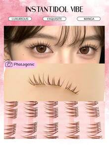 Asiteo 60/120/180pcs C Curl Brown Natural Korean Idol Mocha Self-Adhesive False Eyelashes, No Glue Needed, Suitable For Beginners, Camera-Ready Eye-Catching Pre-Glued False Eyelashes, Natural Thin Single Cluster False Eyelashes, Create K-Pop Idol Makeup Look - C - 查看 2