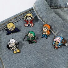 6pcs Anime "One Piece" Metal Enamel Brooches, Luffy & Zoro Version Cartoon Character Lapel Pins, Straw Hat Pirates Backpack & Jacket Decoration Collectibles - Multicolor - View 11