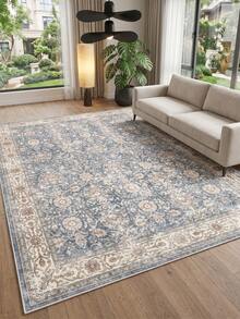 1pc Persian Floral Light Blue Distressed Living Room Rug, Suitable For Kitchen, Dining Room, Bedroom, Room Holiday Decor, Indoor/Outdoor, Office, Lobby, Non-Slip Doormat, Bathroom Rug, Hallway, Study Gaming Area Rug - Dusty Blue - View 6