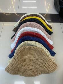 1 buah Topi Jerami Pantai Wanita Berlubang dengan Hiasan Berlian Imitasi, Topi Pantai Pelindung Matahari Musim Semi/Panas, Cocok untuk Liburan, Pemakaian Sehari-hari, Fotografi, dan Berpakaian - Berlian Berwarna 8056 - View 11