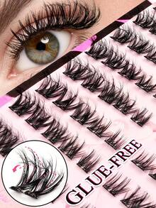 Asiteo 80pcs D Curl Self-Adhesive Single Cluster False Eyelashes 8-12mm Mixed Length, Natural Soft No Glue Needed, DIY Eyelash Extensions, Suitable For Beginners, Cute Cartoon Pet Style Segmented False Eyelashes, Eyelash Clusters - D - View 1