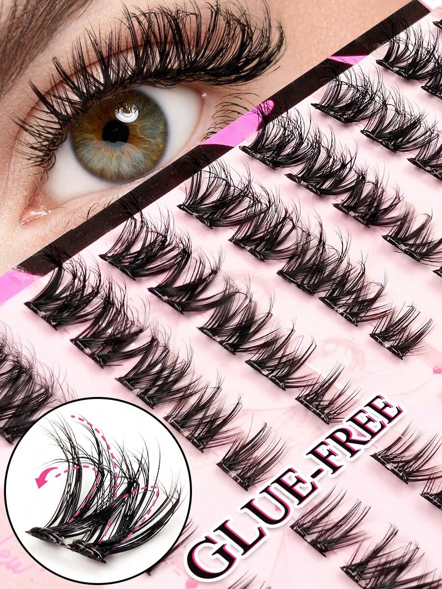 Asiteo 80pcs D Curl Self-Adhesive Single Cluster False Eyelashes 8-12mm Mixed Length, Natural Soft No Glue Needed, DIY Eyelash Extensions, Suitable For Beginners, Cute Cartoon Pet Style Segmented False Eyelashes, Eyelash Clusters - D - View 1
